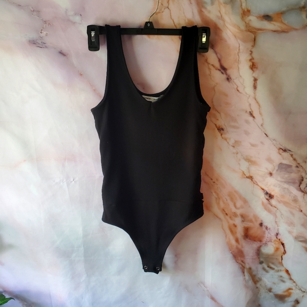 Express Black Ribbed Scoop Neck Bodysuit
